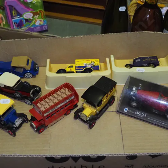 box; toy vehicles 