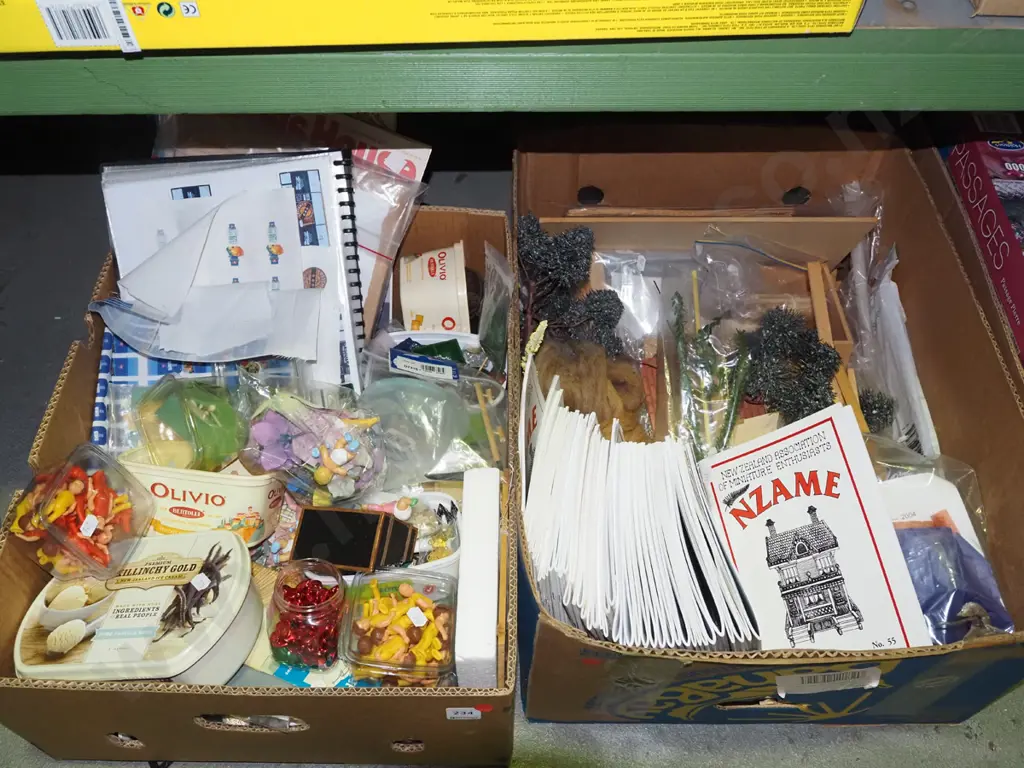 2x boxes of dolls house construction materials, dolls etc Image 1++