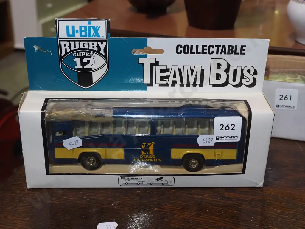 boxed as new Highlanders collectable team bus - fading to box Image 1++