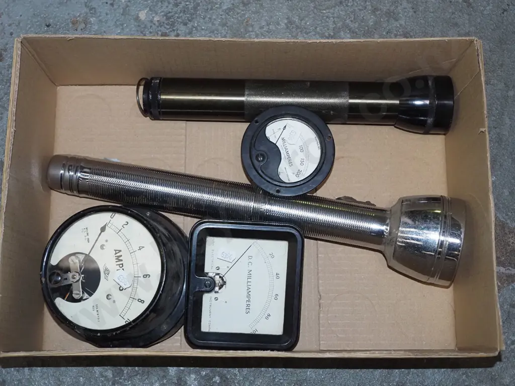 box; vintage torches, amp meters Image 1++