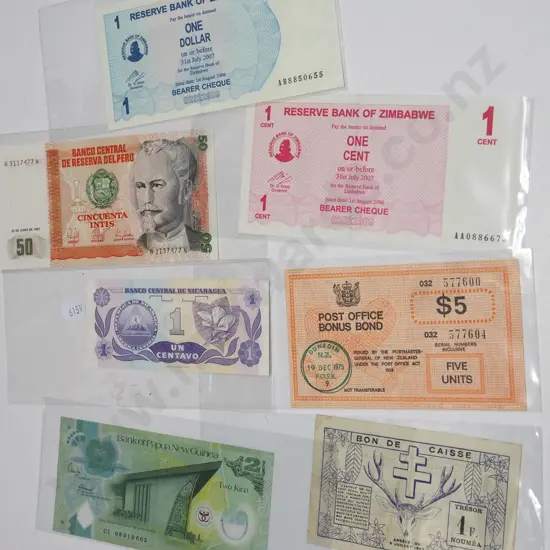 tray; various bank notes, post office bonds