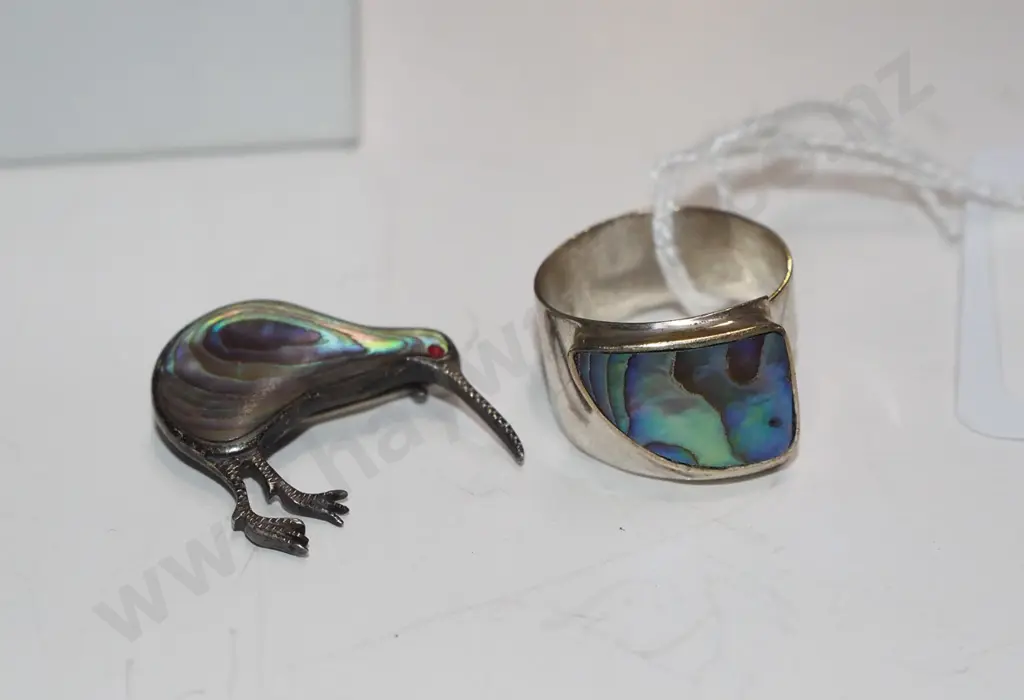 paua kiwi brooch and ring - sterling silver Image 1++