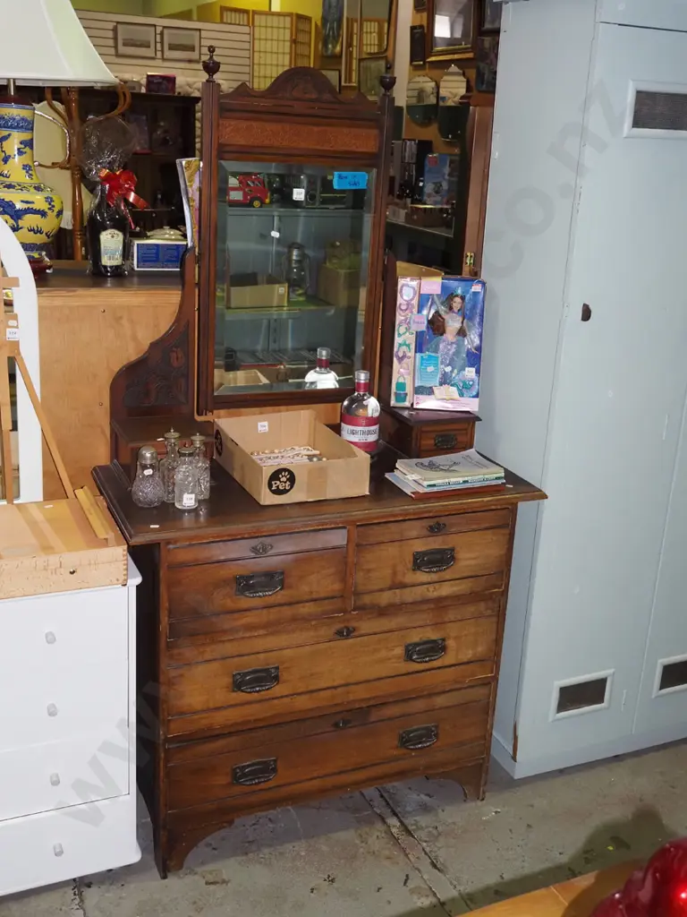 Edwardian 6 drawer mirror back dresser with original handles and locks - some borer in sides Image 1++