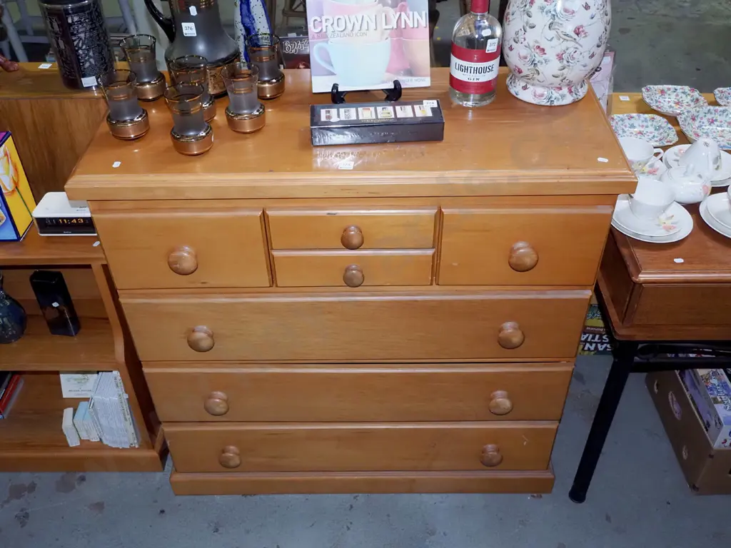 rimu mdf 7 drawer chest - varnish needs attention H1000 W1000 D420 Image 1++