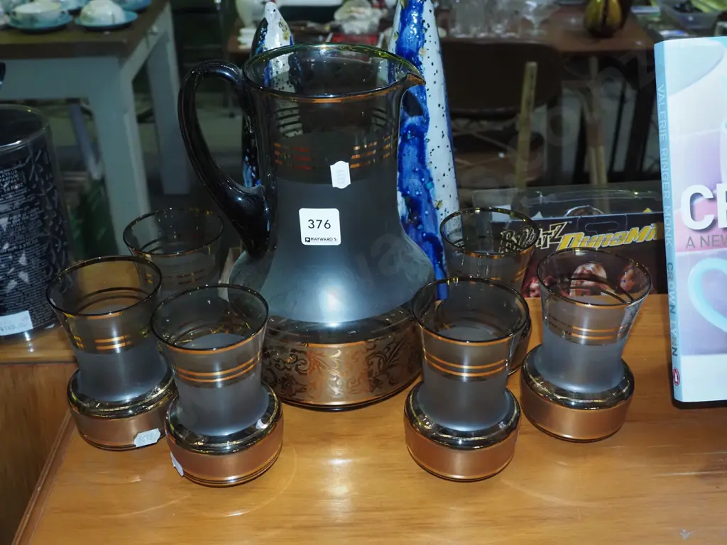 smoked glass and gold band water set Image 1++