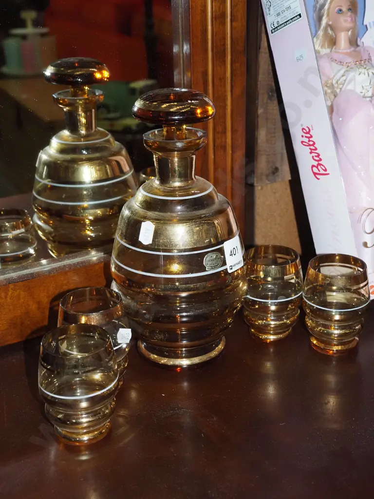 retro fold and bohemian crystal decanter, 4x small tumblers H230 Image 1++
