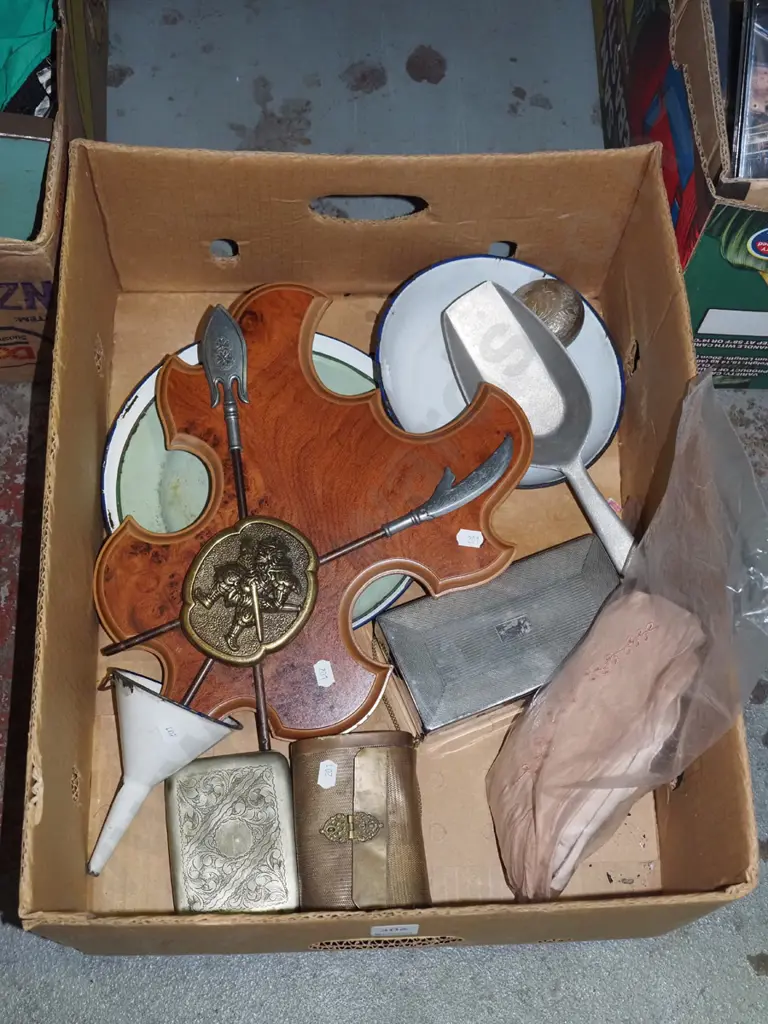 box; wall mount shield, enamel funnel, scoop, gloves etc. Image 1++
