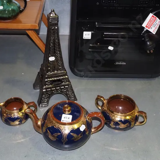 Burslem cobalt and gold teapot and creamer etc