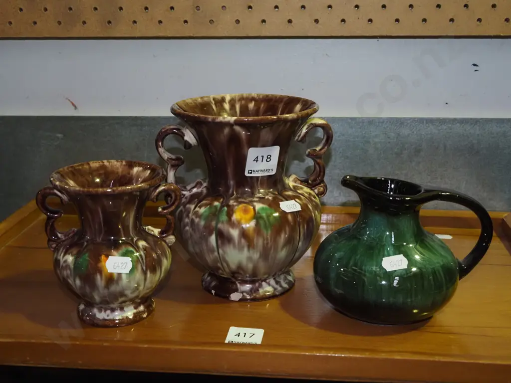 2x German pottery vases, Blue Mountain vase H150 Image 1++