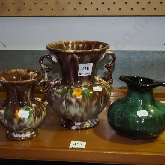 2x German pottery vases, Blue Mountain vase H150