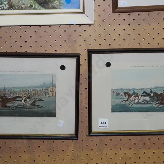 2x horse racing prints - foxing - black dots