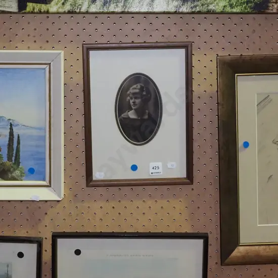 framed watercolour - Mediterranean  scene, framed photo, framed pencil - blue dots