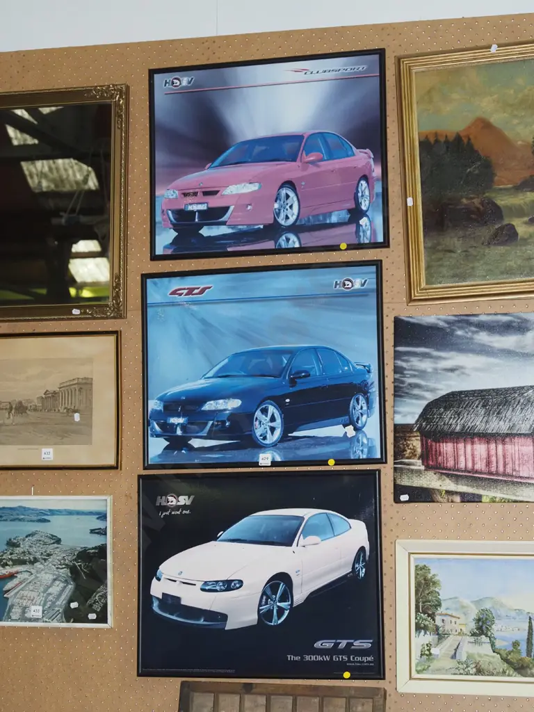 3x framed Holden car prints - yellow dots Image 1++