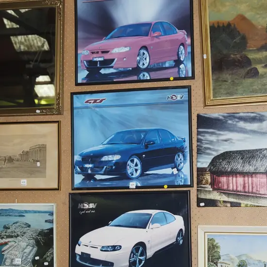 3x framed Holden car prints - yellow dots