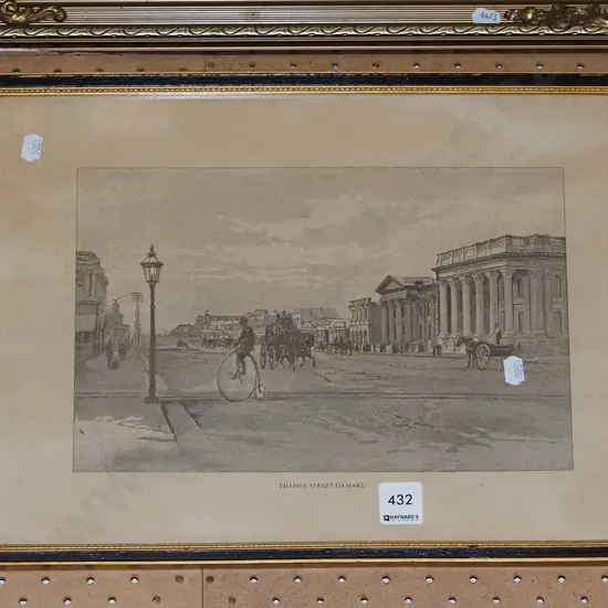 framed etching - Thames St, Oamaru