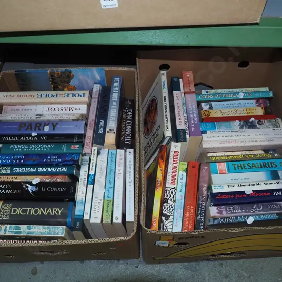 2x boxes of books - red dots