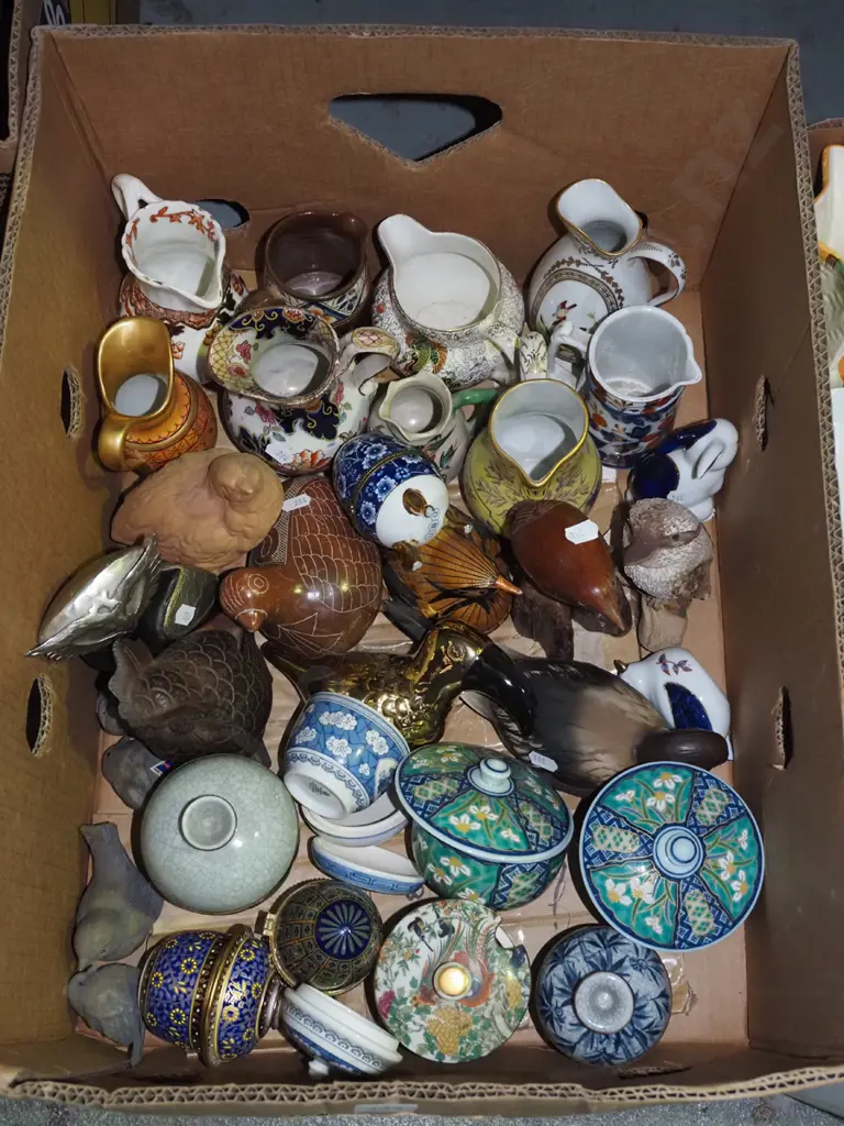 box; numerous jugs, lidded canisters, bird figurines Image 1++
