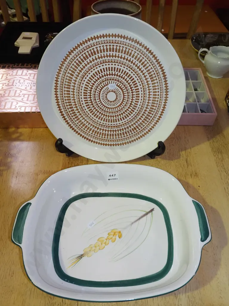 Temuka ware baking dish, Crown Lynn Roulette plate Diam305 Image 1++