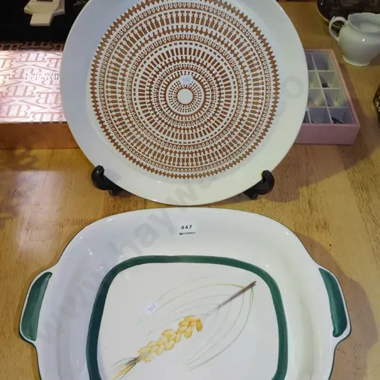 Temuka ware baking dish, Crown Lynn Roulette plate Diam305