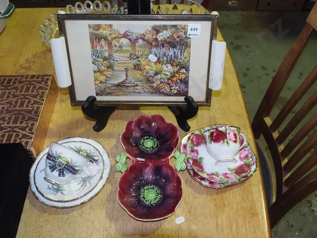 small deco garden themed gllery tray, 2x trios, Staffordshire poppy dish Image 1++