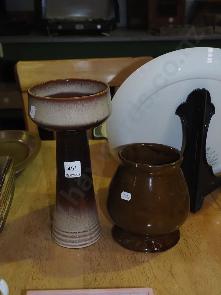 Teal ceramics vase, 1 other brown vase Tallest H250 Image 1++