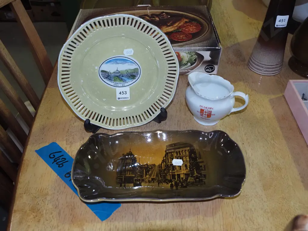 Ridgways Dunedin High St dish, Dunedin Centenary creamer, Dunedin Exhibition plate Image 1++