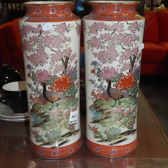 pair of matching Chinese peacock vases H310