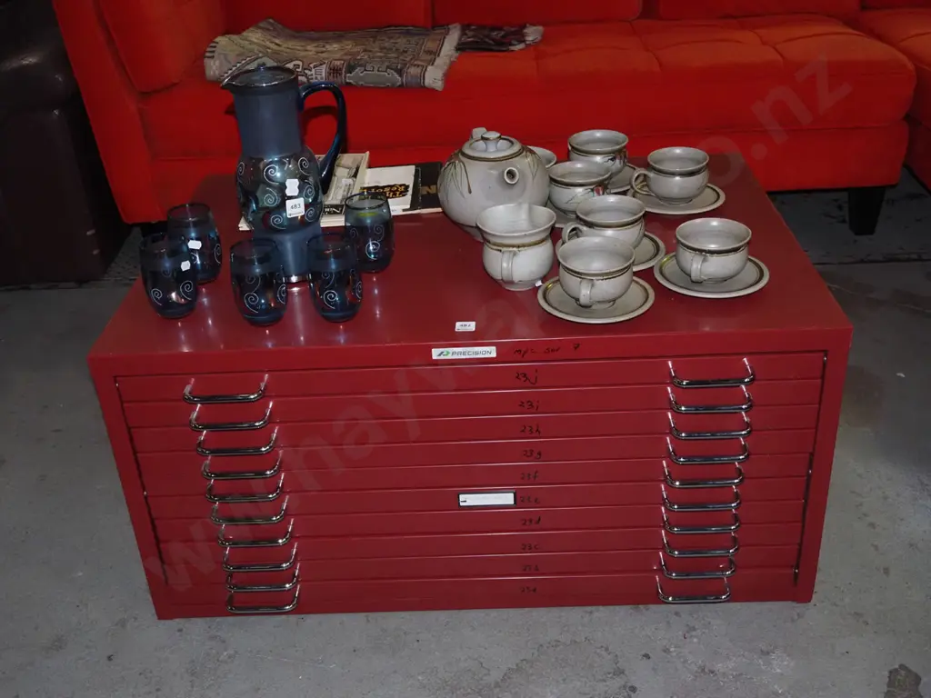 red metal Precision 10 drawer filing cabinet H460 W960 D650 Image 1++