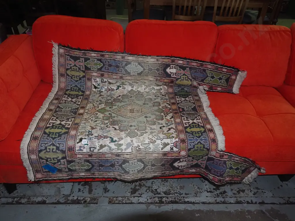 faded Turkish hand knotted floor rug with unusual cut out shapes Image 1++