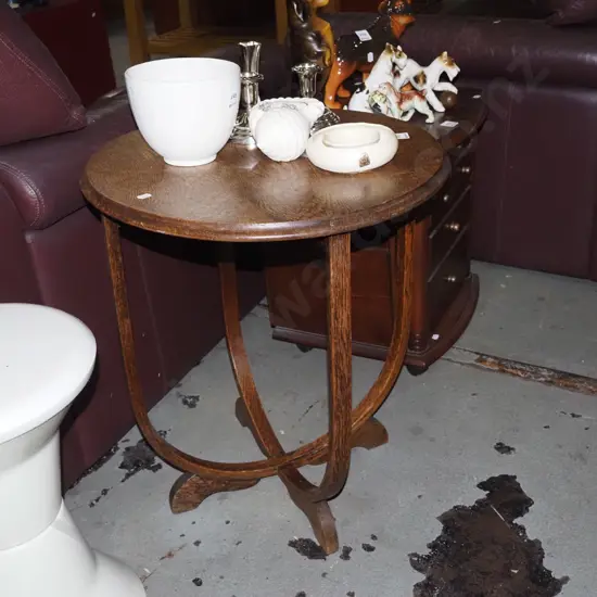 deco hoop circle oak end table H560 W500