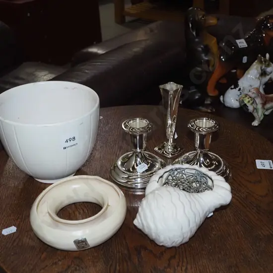 plated vase, candlesticks, shell vase, planter etc