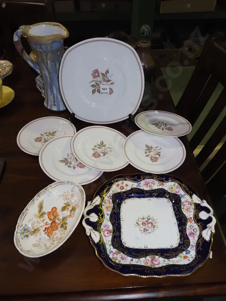 Susie Cooper pink rose plates, floral serving dish, small bowl Image 1++