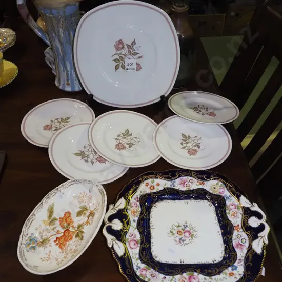 Susie Cooper pink rose plates, floral serving dish, small bowl