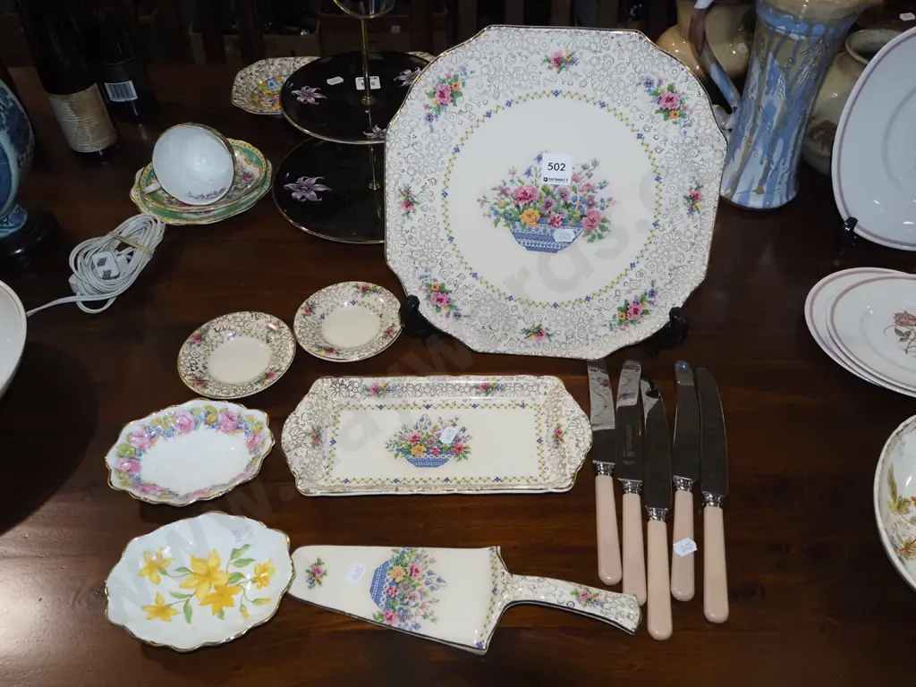 knives, cake server, dish, Tunstall cross stitch plate Image 1++