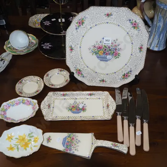 knives, cake server, dish, Tunstall cross stitch plate