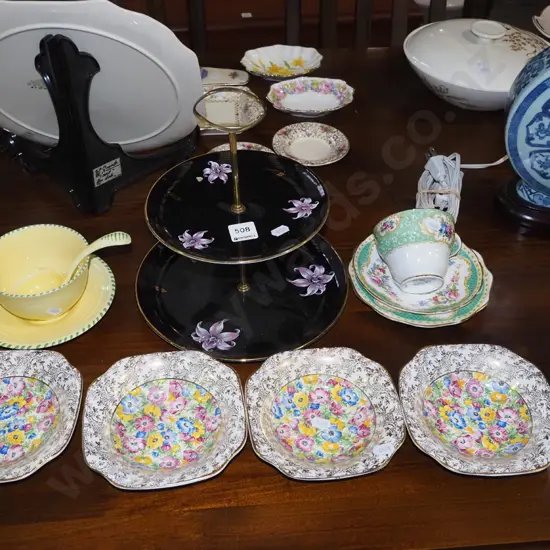 cake server, Staffordshire sweet dishes, trio, Ducal bowl and ladle - small chip to rim