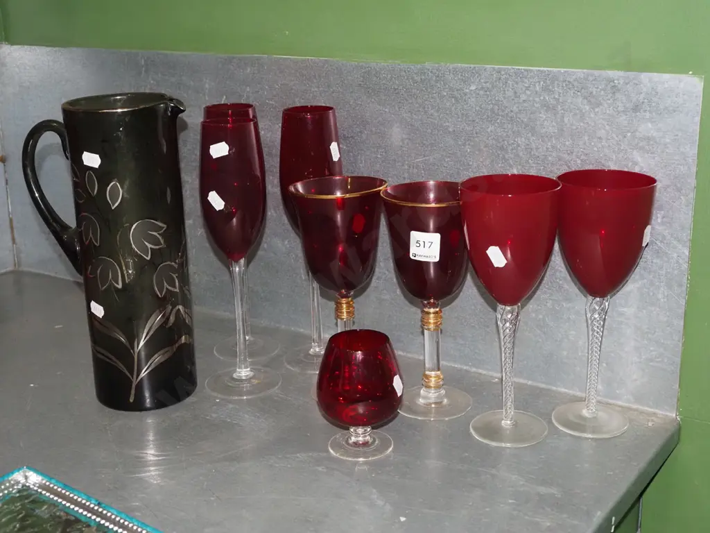 ruby glass glasses, water jug, vase Image 1++