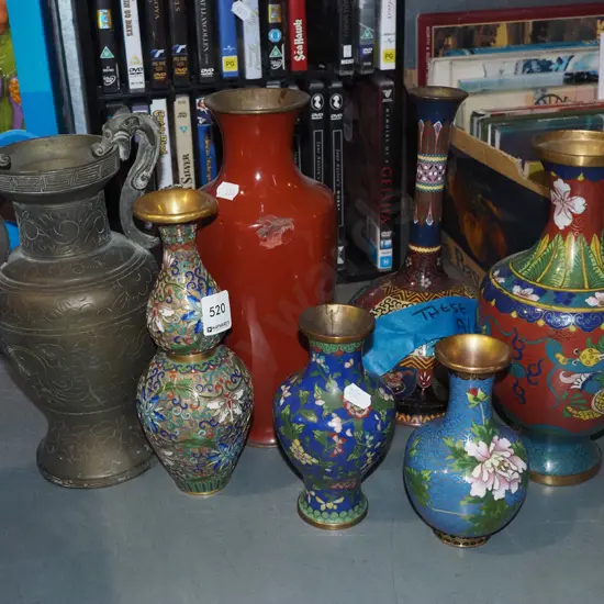 various cloisonne vases, brass dragon vase etc - some faults Tallest H255