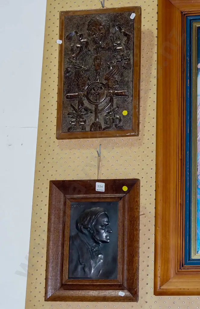 carved wooden panel, pressed tin portrait - yellow dots Image 1++