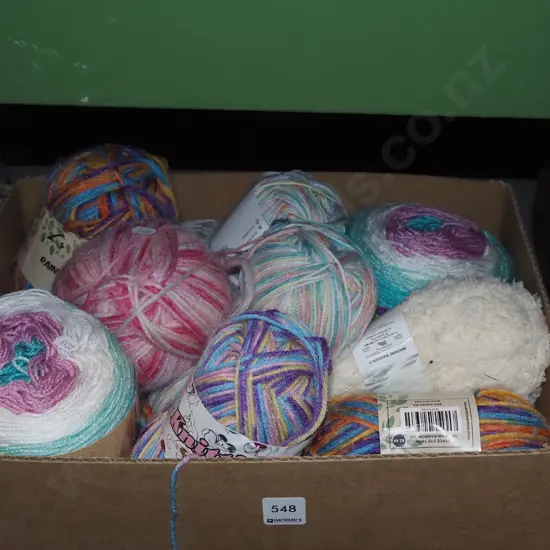 box of knitting yarns