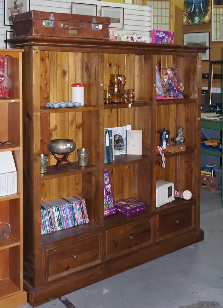 solid pine bookcase with 3 lower drawers H1800 W1800 D365 Image 1++