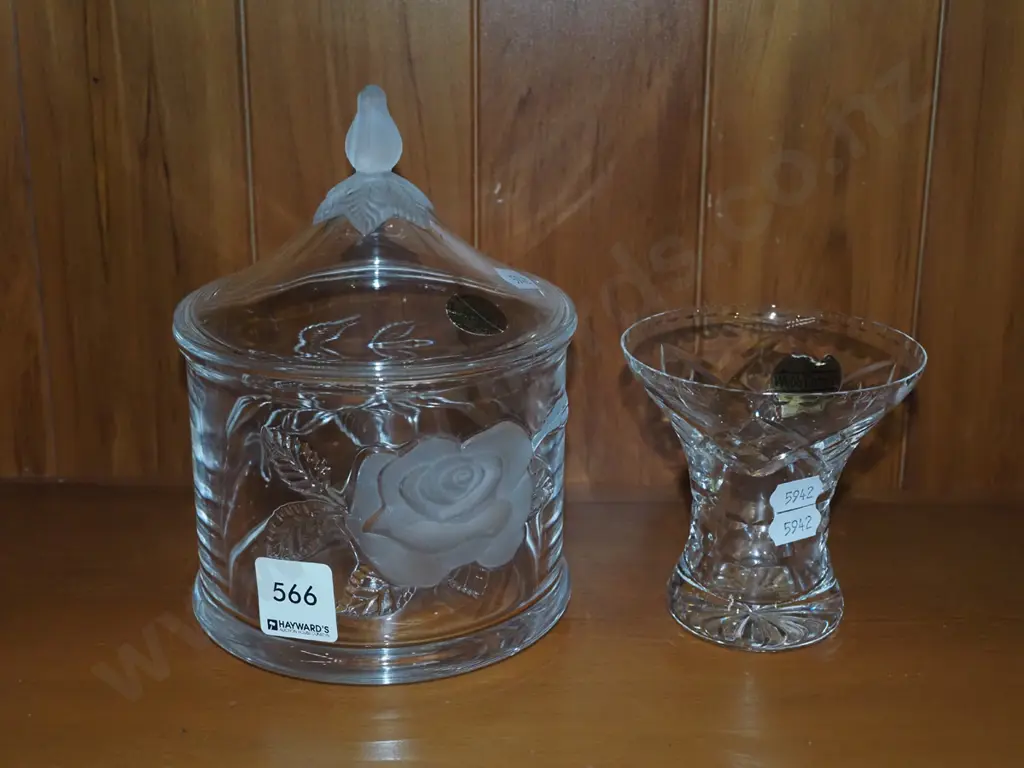 French crystal rose themed canister, small Webb Corbett vase Canister H170 Image 1++