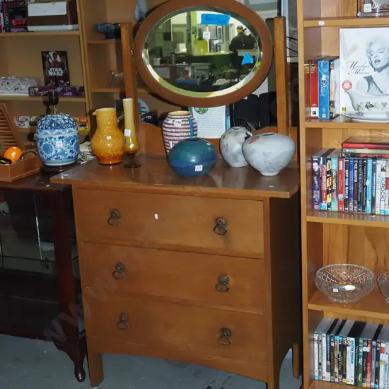 Edwardian 3 drawer mirror back dresser - has borer in back H1460 W920 D430