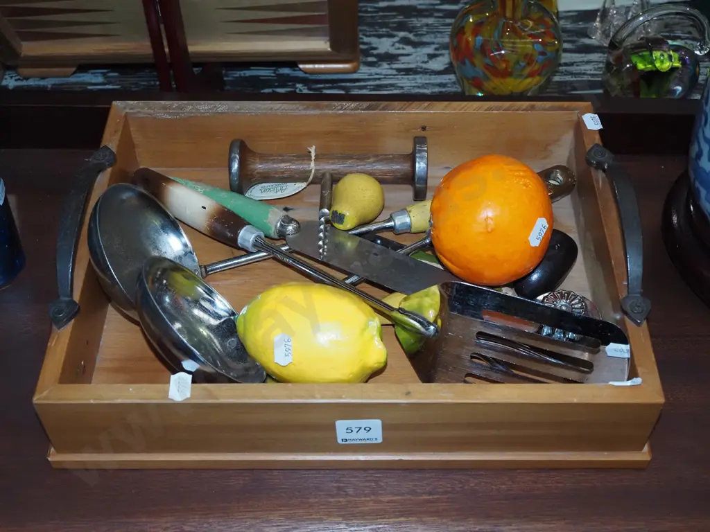 rimu tray, faux fruit, kitchen utensils etc Image 1++