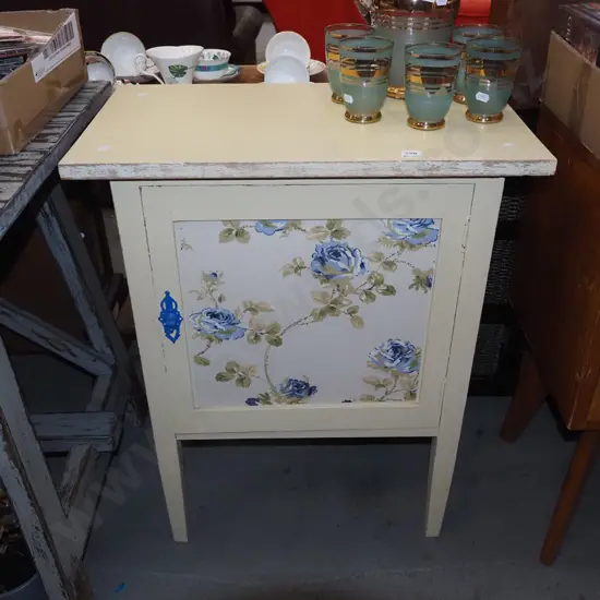 hand painted solid wood pot cupboard with wal paper door inlay