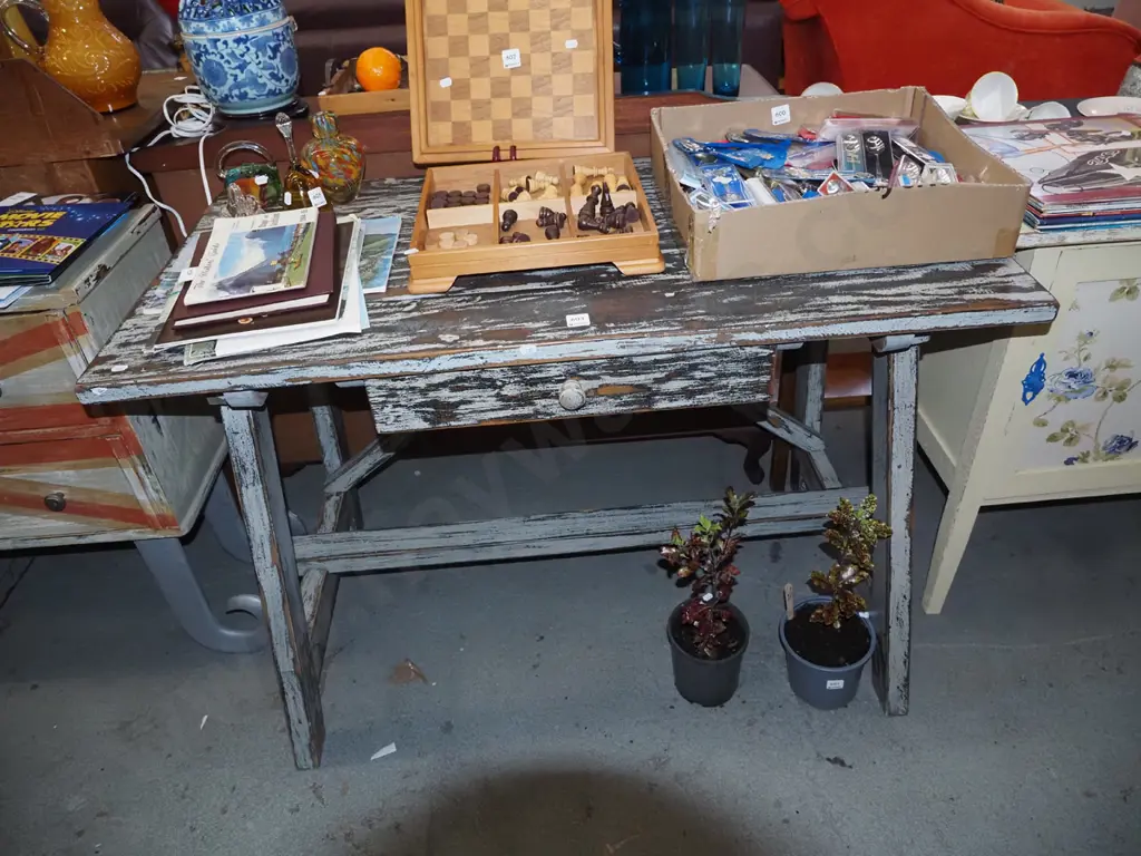distressed painted  wood single drawer hall table H760 W1070 D560 Image 1++