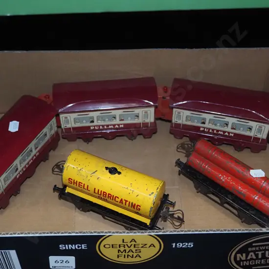 vintage tin of train rolling stock