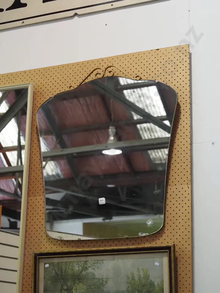 retro metal framed wall mirror - damage H760 Image 1++