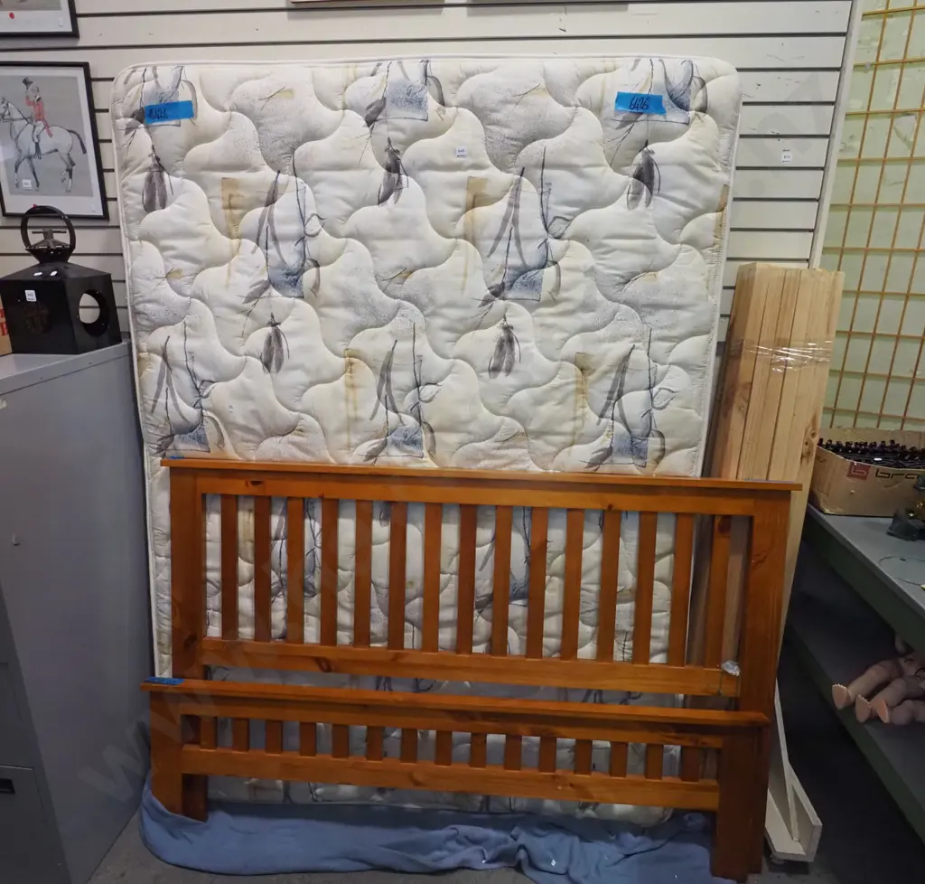 queen slat bed base, mattress and headboard Image 1++
