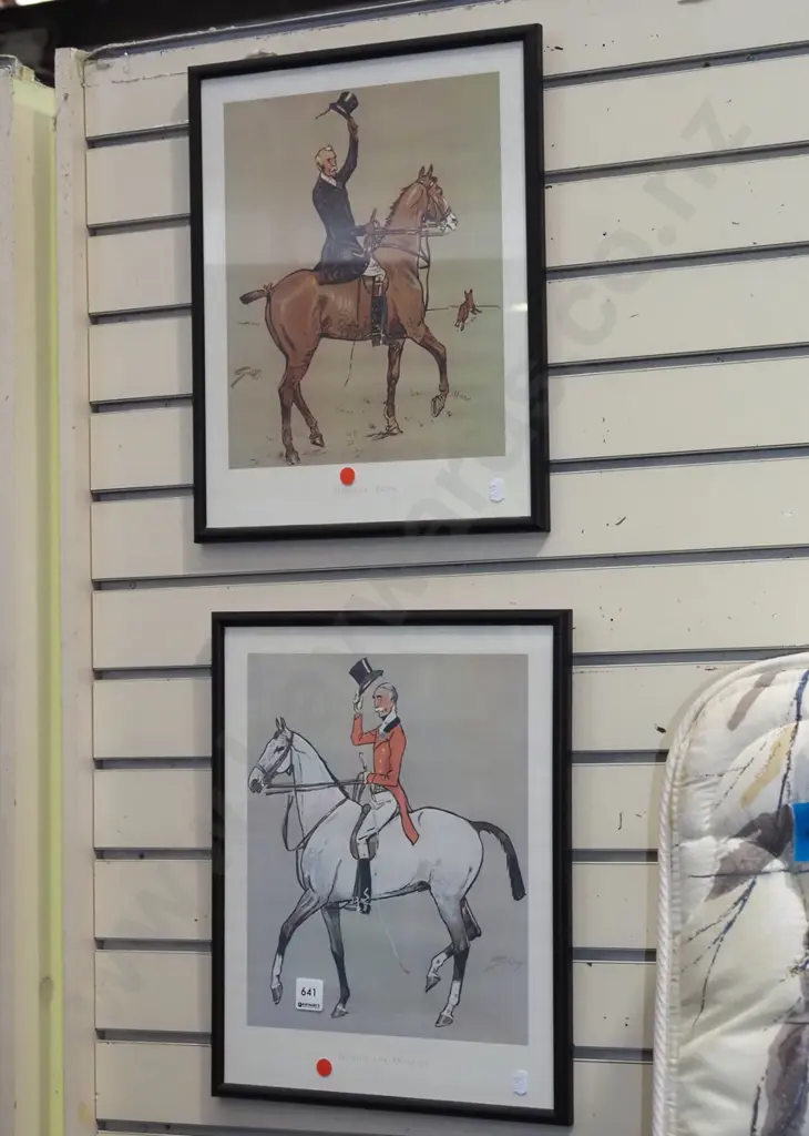 2x framed prints - horse riders - red dots Image 1++